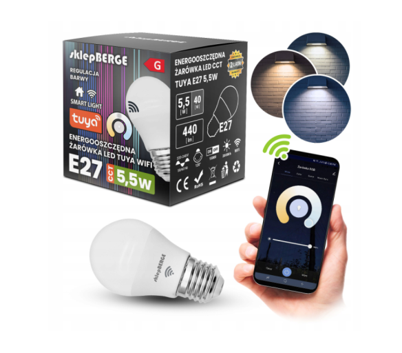 SMART E27 LED žárovka 5,5W WW-NW-CW Wi-Fi TUYA CCT