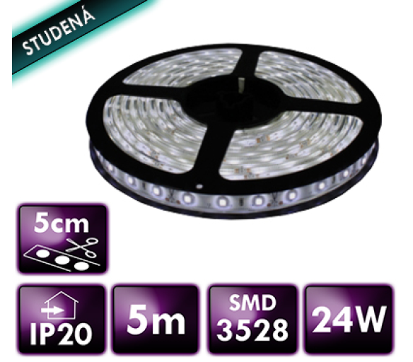 LED pásek - SMD 2835 - 5m 24W IP20 60LED/m 4,8W/m studená bílá