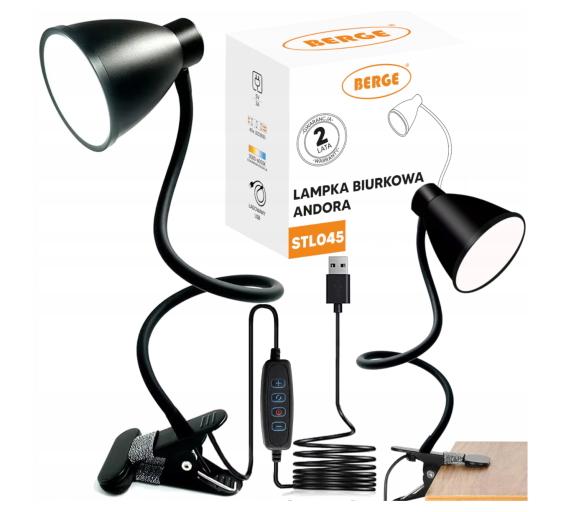 Andora LED stolní lampa s klipem 1xE27 černá