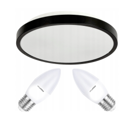 LED stropní svítidlo 2xE27 IP20 LARI-R BLACK + 2x E27 10W teplá bílá svíčka