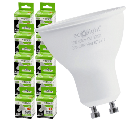 10x LED žárovka - GU10 - 10W - 900lm - 3000k - teplá barva Eco Light