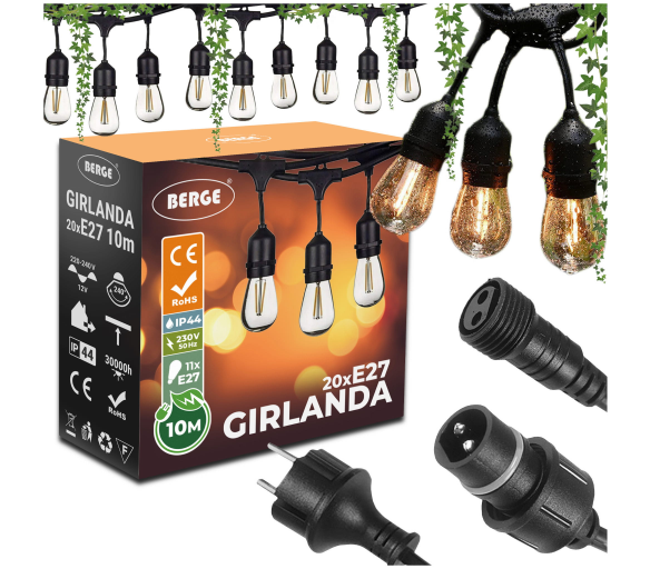 Zahradní girlanda 10m + 20x 1W LED žárovka