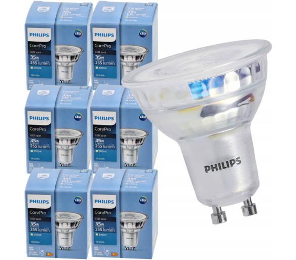 6x LED žárovka Philips GU10 - 3,5W - 255Lm - teplá bílá 2700K - CorePro Premium - SET