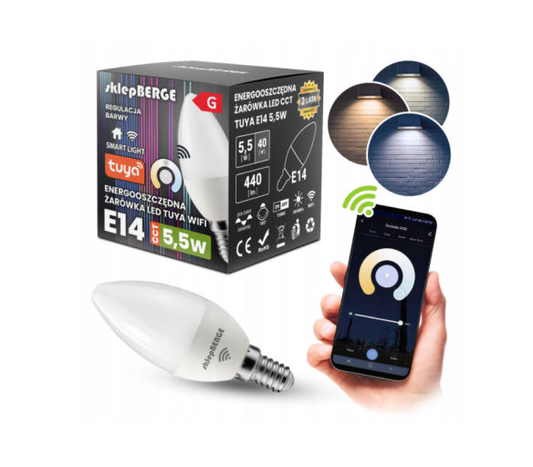 SMART E14 LED žárovka 5,5W WW-NW-CW Wi-Fi TUYA CCT