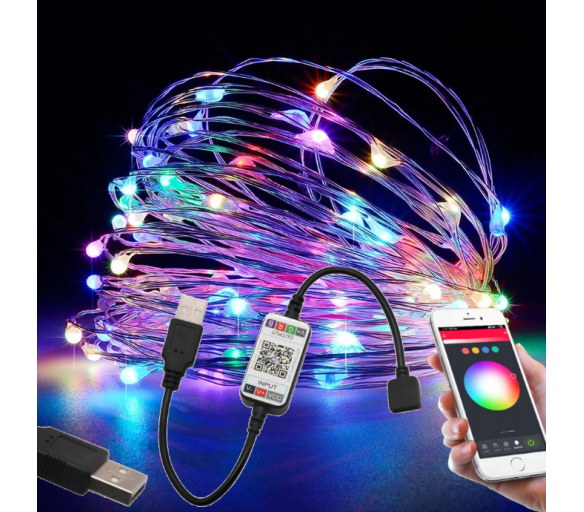 LED světelný řetěz - RGB MULTICOLOR - USB - SMART - 10 m