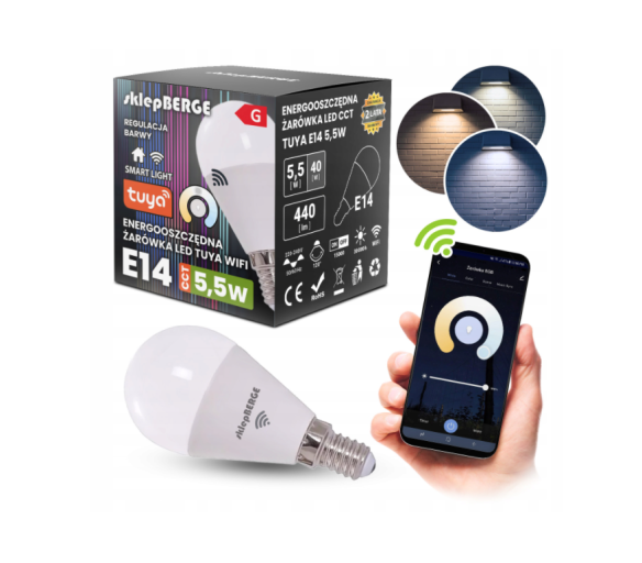 SMART E14 LED žárovka 5,5W WW-NW-CW Wi-Fi TUYA CCT