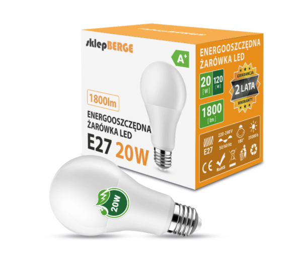 LED žárovka - E27 - A80 - 20W - 1800Lm - neutrální bílá