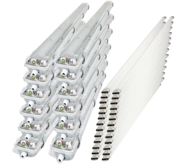 12x hermetické svítidlo 120 cm + 18x LED trubice - teplá bílá